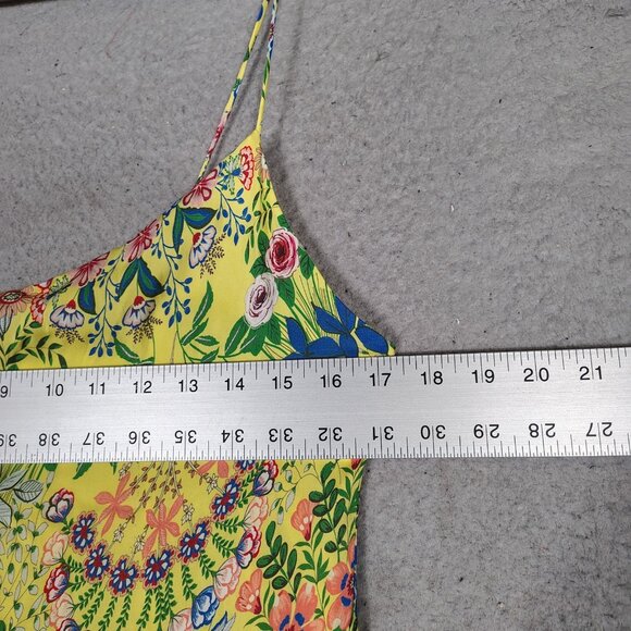Alice + Olivia Maxi Dress Women 10 Yellow Multi Floral Side Slit Spaghetti Strap - Picture 14 of 14